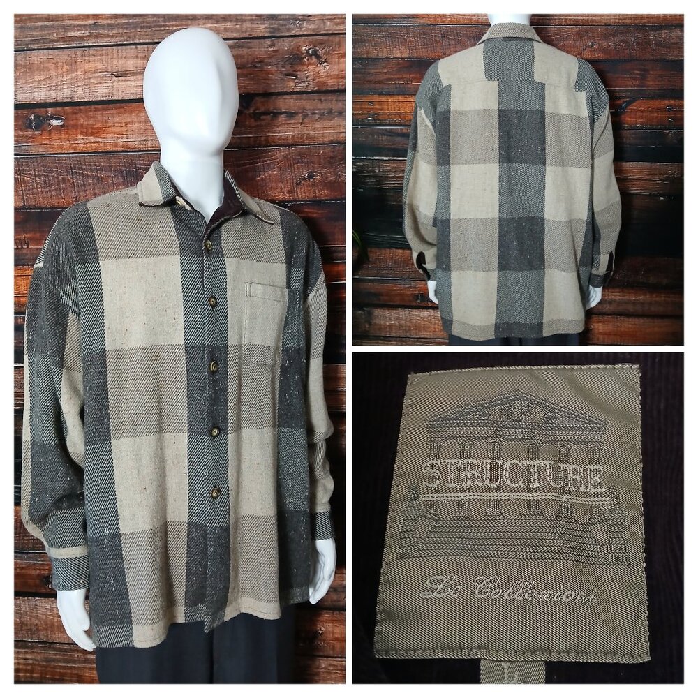 Structure Vintage Shirt Jacket Mens L Le Collezioni Wool Blend Made in Italy